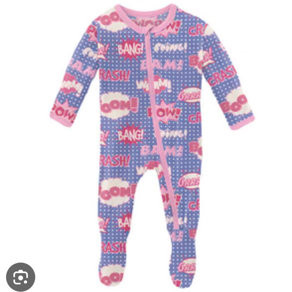 Kickee Pants Zipper Footie in Forget Me Not Comic Onomatopoeia